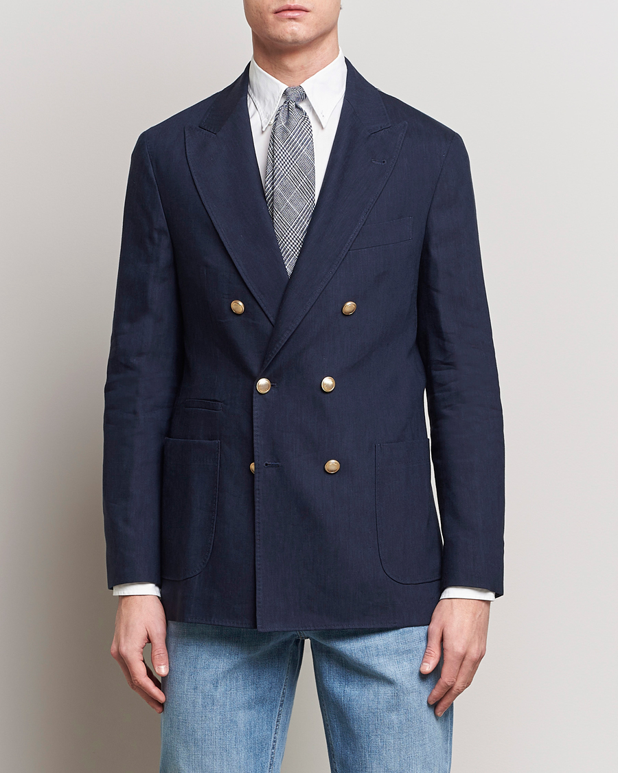 Herren |  | Brunello Cucinelli | Double Breasted Wool/Linen Blazer  Navy
