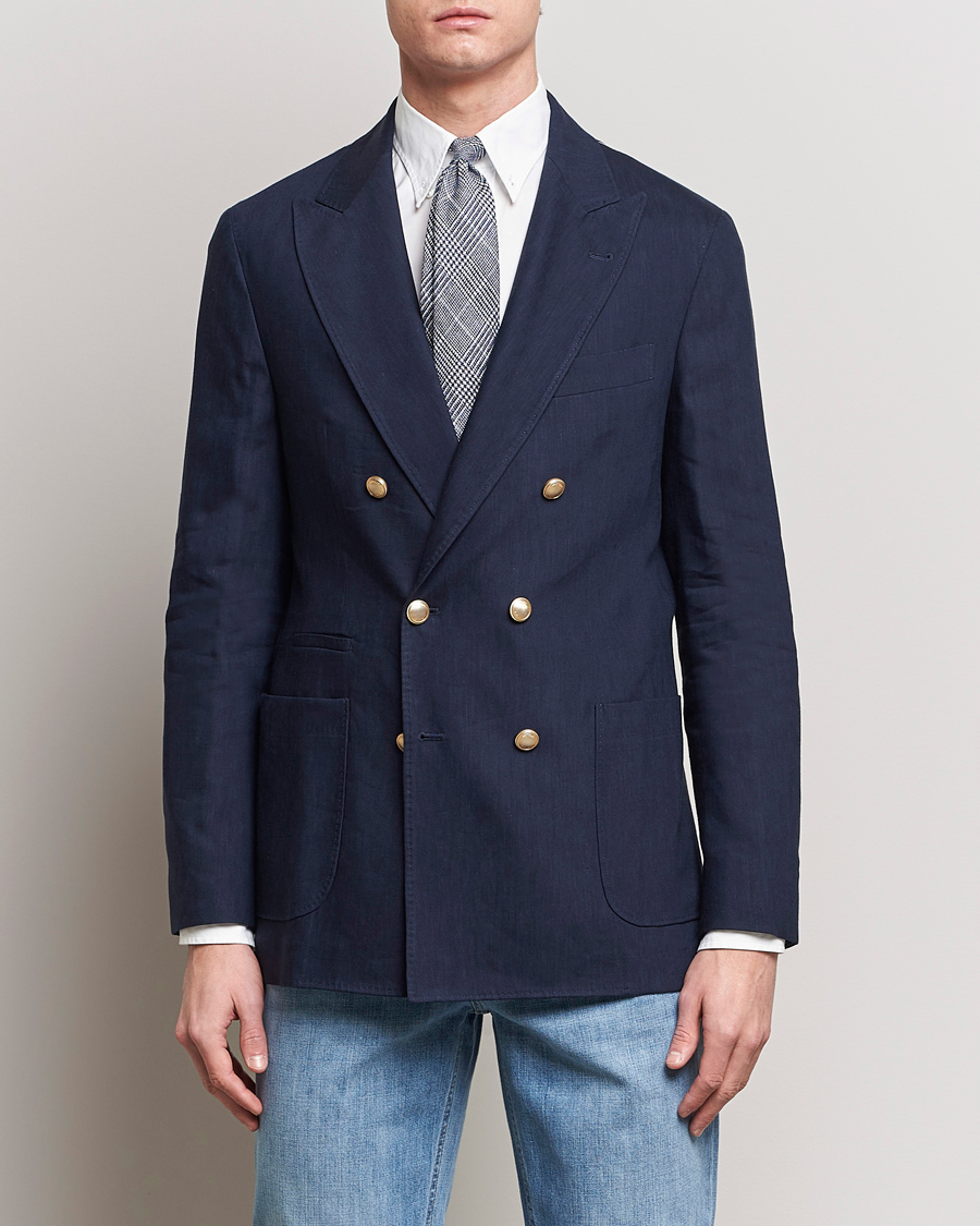 Herren | Sakkos | Brunello Cucinelli | Double Breasted Wool/Linen Blazer  Navy