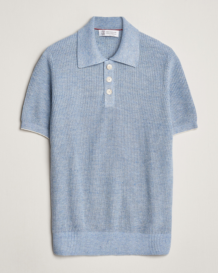 Herren | Poloshirts | Brunello Cucinelli | Cotton/Linen Rib Knitted Polo Light Blue