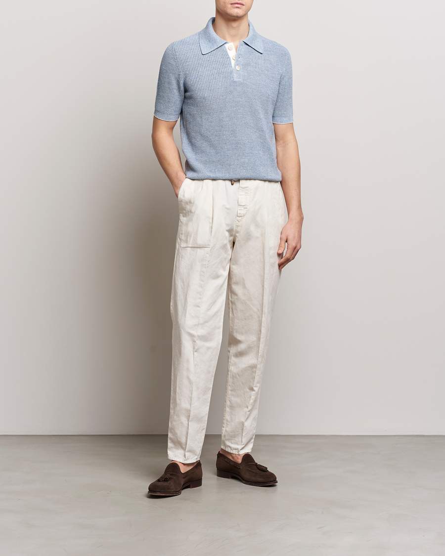 Herren | Poloshirts | Brunello Cucinelli | Cotton/Linen Rib Knitted Polo Light Blue