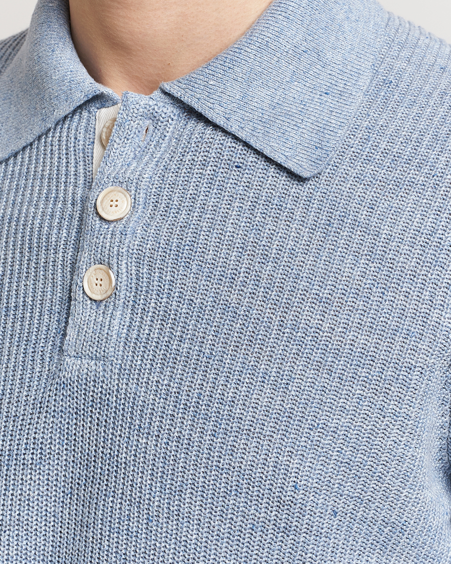 Herren | Poloshirts | Brunello Cucinelli | Cotton/Linen Rib Knitted Polo Light Blue