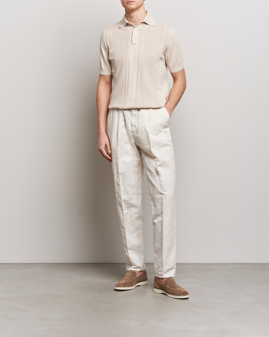 Herren | Poloshirts | Brunello Cucinelli | Front Structure Knitted Polo Light Beige