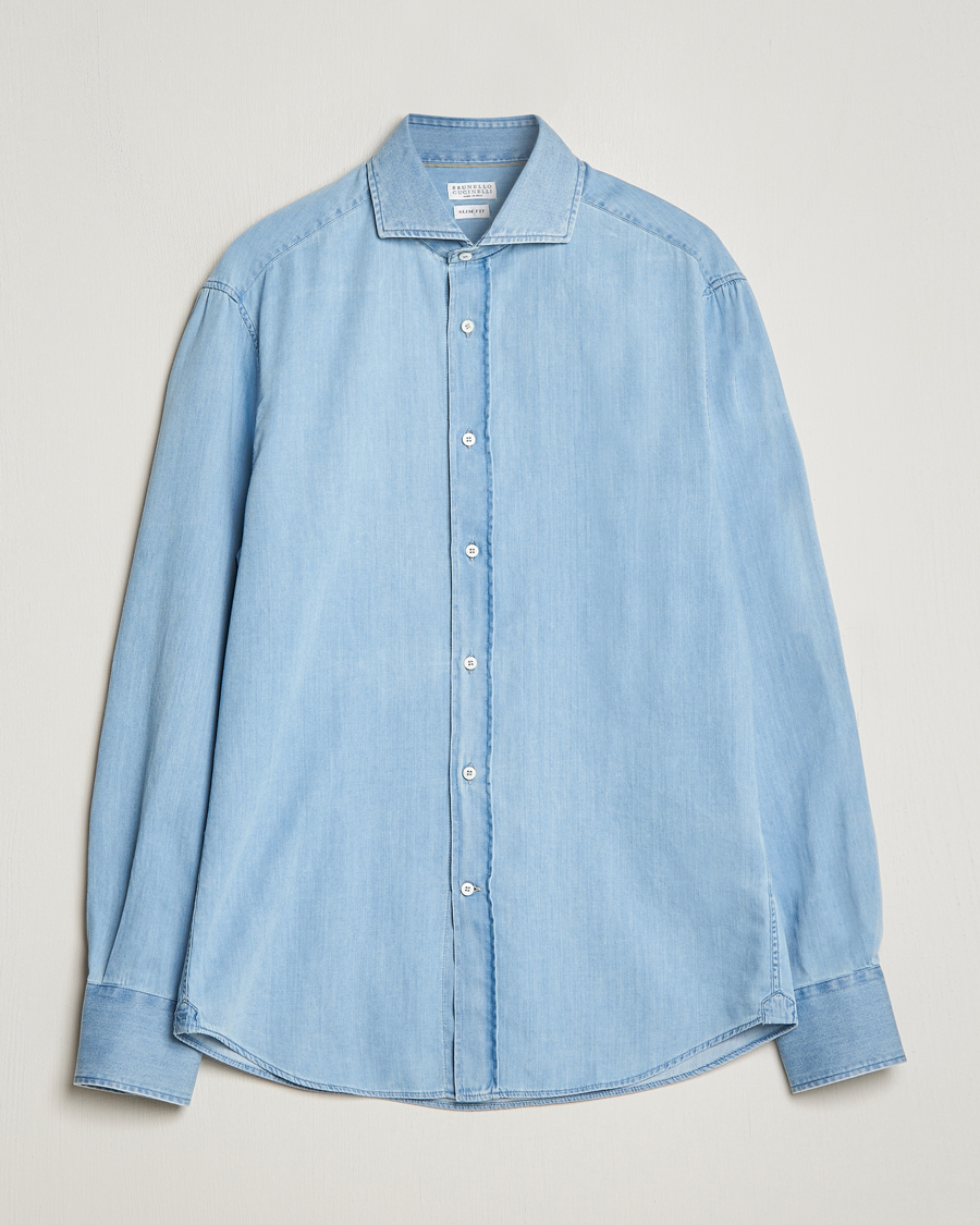Herren | Hemden | Brunello Cucinelli | Slim Fit Denim Shirt Light Indigo