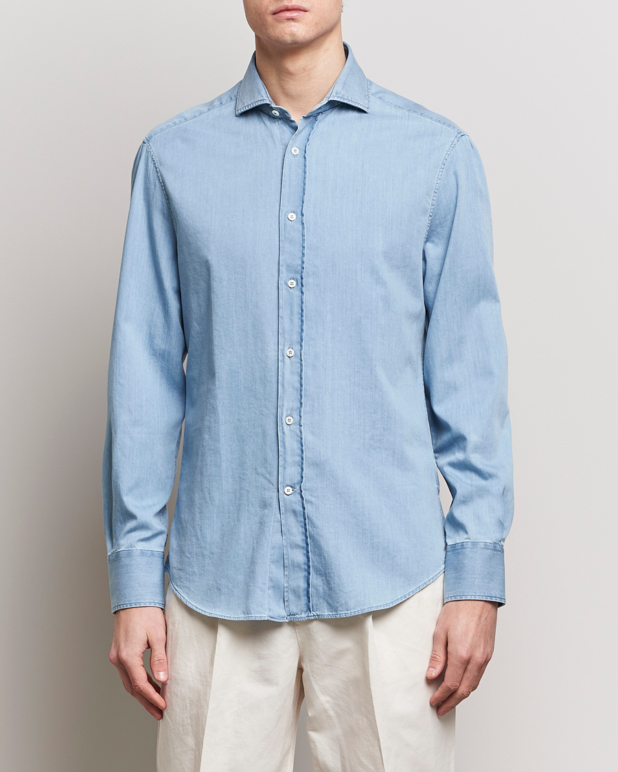 Herren | Hemden | Brunello Cucinelli | Slim Fit Denim Shirt Light Blue