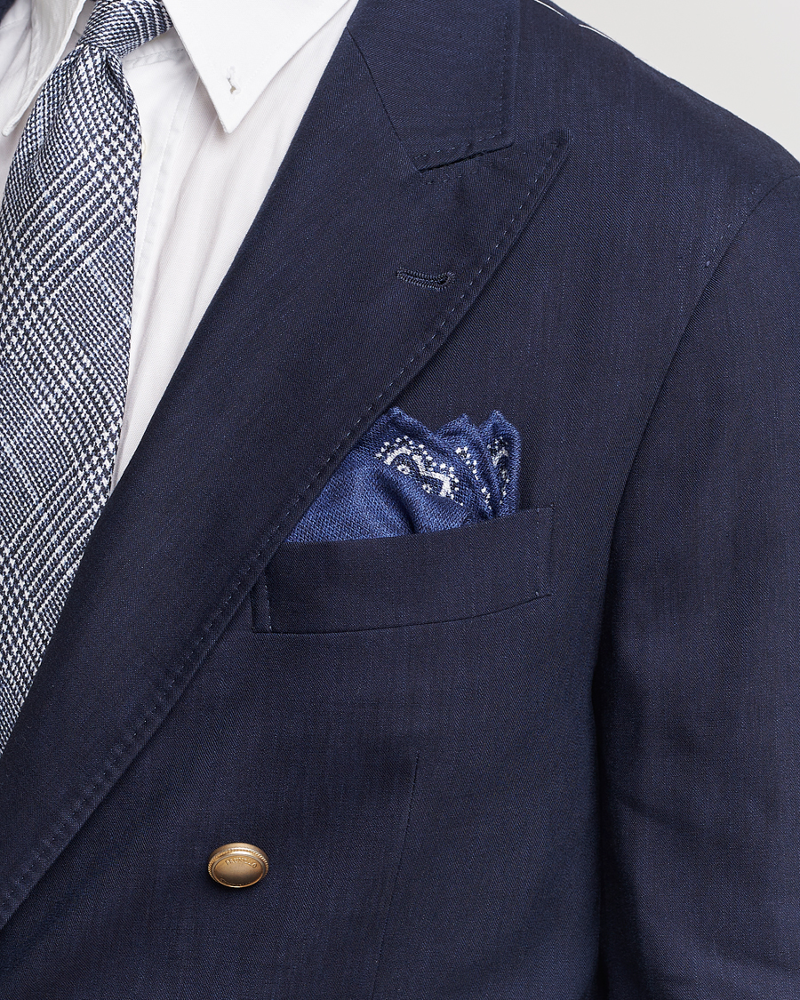Herren | Brunello Cucinelli Paisley Silk Pocket Square Navy | Brunello Cucinelli | Paisley Silk Pocket Square Navy