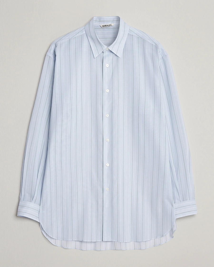 Herren |  | Auralee | Hard Twist Light Cotton Shirt Light Blue Stripe