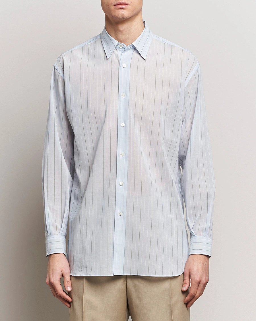 Herren |  | Auralee | Hard Twist Light Cotton Shirt Light Blue Stripe