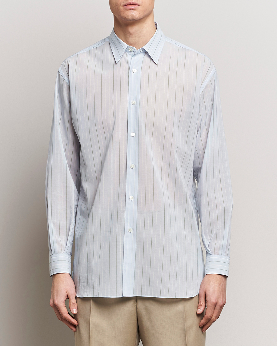 Herren | Japanese Department | Auralee | Hard Twist Light Cotton Shirt Light Blue Stripe