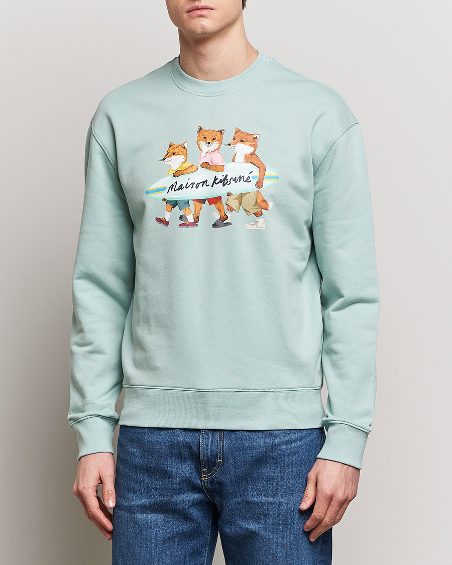 Herren | Contemporary Creators | Maison Kitsuné | Surfing Foxes Sweatshirt Seafoam Blue