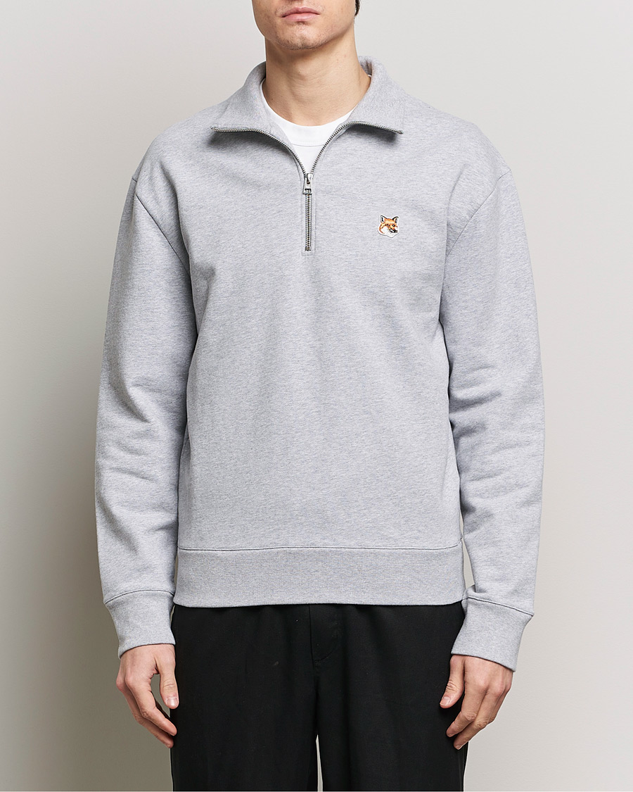 Men |  | Maison Kitsuné | Fox Head Half Zip Sweatshirt Light Grey Melange