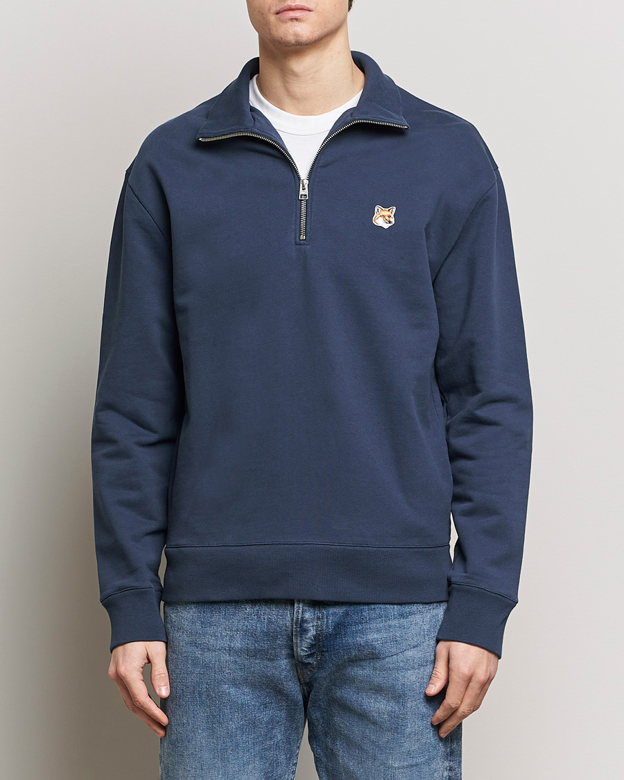 Herren | Half-zip | Maison Kitsuné | Fox Head Half Zip Sweatshirt Ink Blue