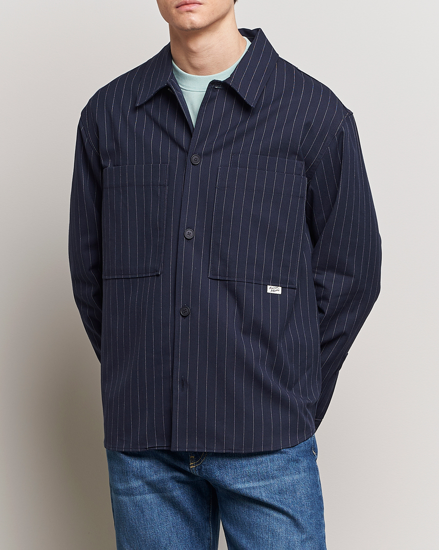 Men |  | Maison Kitsuné | Pinstriped Overshirt Navy