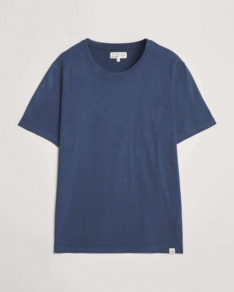 Herren | T-Shirts | Merz b. Schwanen | Organic Cotton Washed Crew Neck T-Shirt Denim Blue