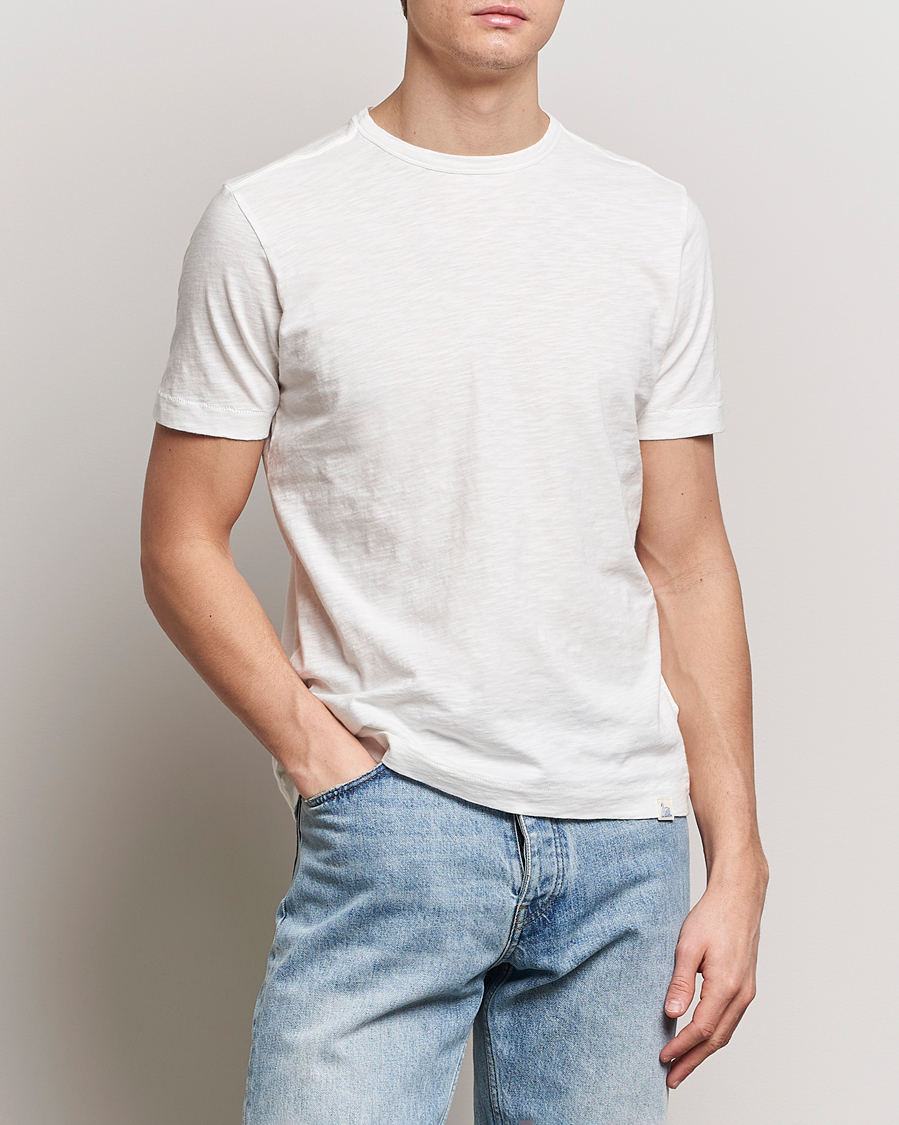 Herren | Weiße T-Shirts | Merz b. Schwanen | Organic Pima Cotton Slub Crew Neck T-Shirt White