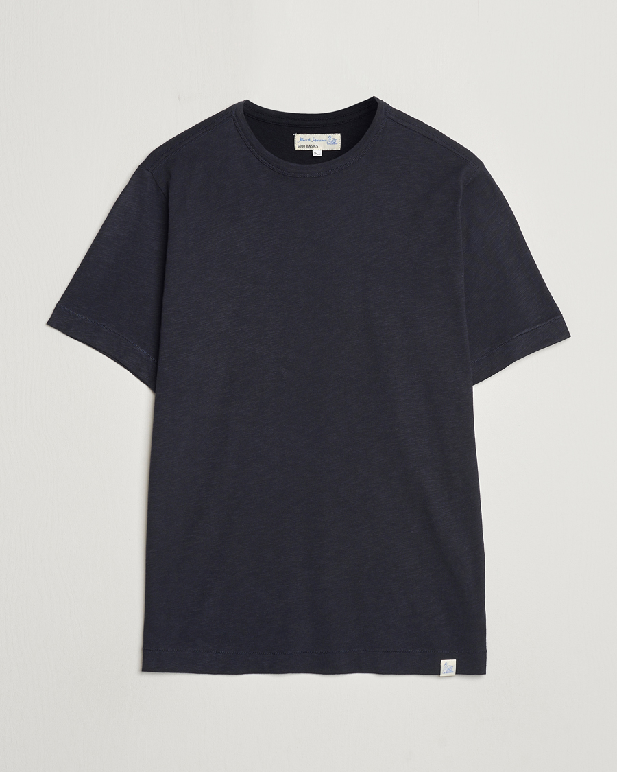 Herren | T-Shirts | Merz b. Schwanen | Organic Pima Cotton Slub Crew Neck T-Shirt Dark Navy