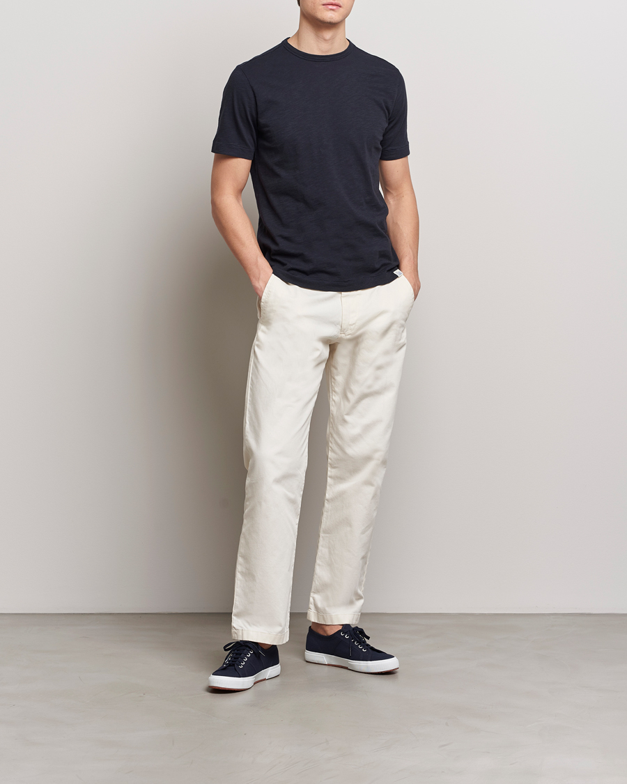 Herren | T-Shirts | Merz b. Schwanen | Organic Pima Cotton Slub Crew Neck T-Shirt Dark Navy