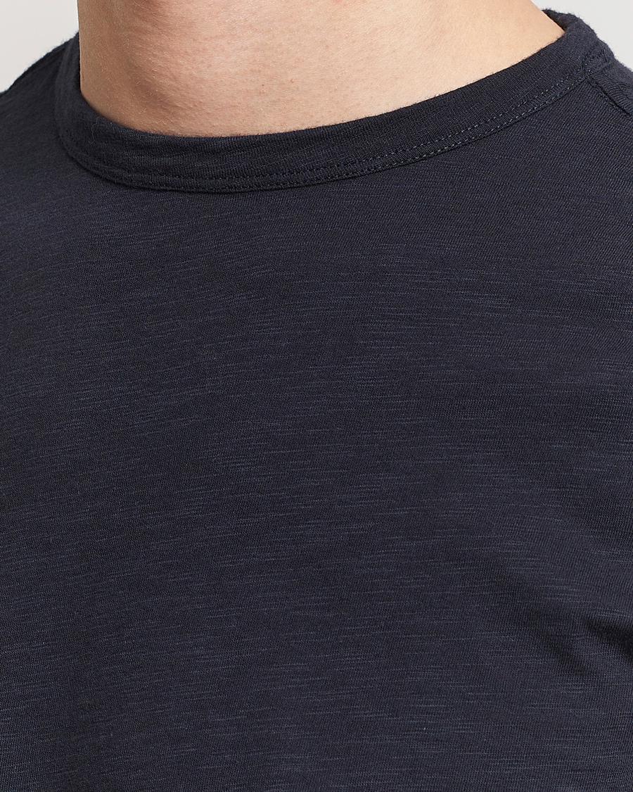 Herren | T-Shirts | Merz b. Schwanen | Organic Pima Cotton Slub Crew Neck T-Shirt Dark Navy