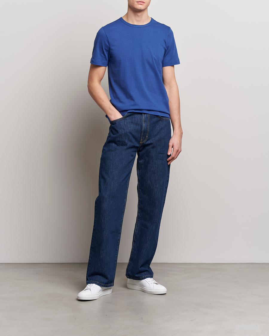 Herren | T-Shirts | Merz b. Schwanen | 1950s Classic Loopwheeled T-Shirt Vintage Blue