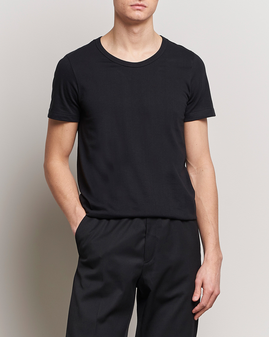 Herren | Kleidung | Merz b. Schwanen | 1970s Classic Loopwheeled V-Neck T-Shirt Black