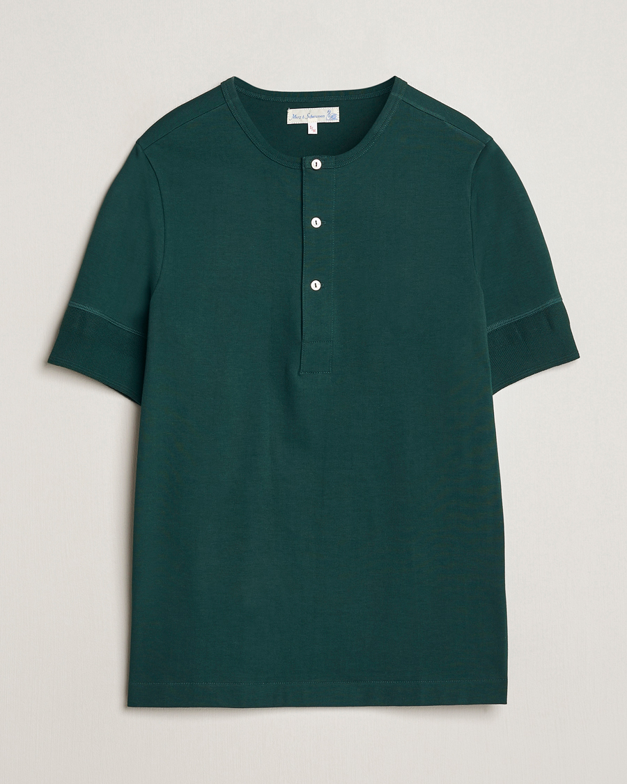 Herren | T-Shirts | Merz b. Schwanen | Short Sleeve Organic Cotton Henley Classic Green