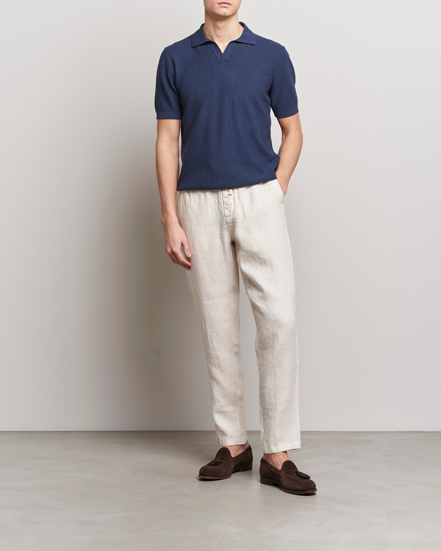 Herren | Poloshirts | Altea | Knitted Chevron Polo Navy