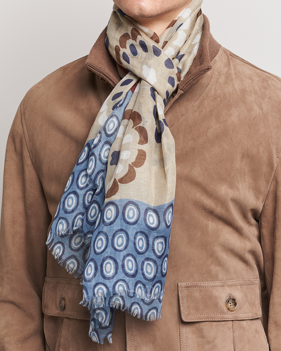 Herren | Italian Department | Altea | Printed Linen Scarf Beige/Burgundy