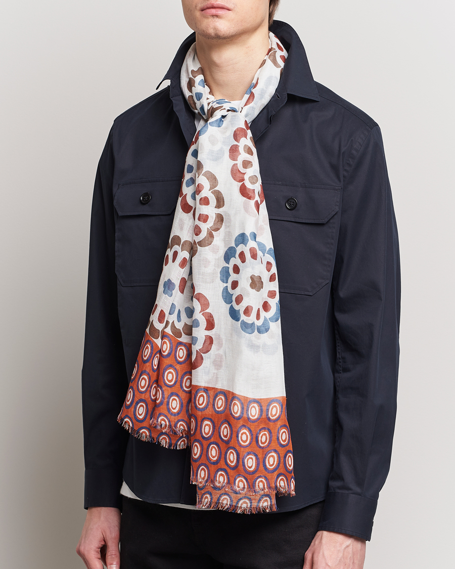 Herren | Italian Department | Altea | Printed Linen Scarf Green/Orange