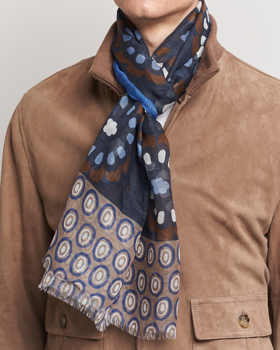 Herren | Accessoires | Altea | Printed Linen Scarf Blue/Beige