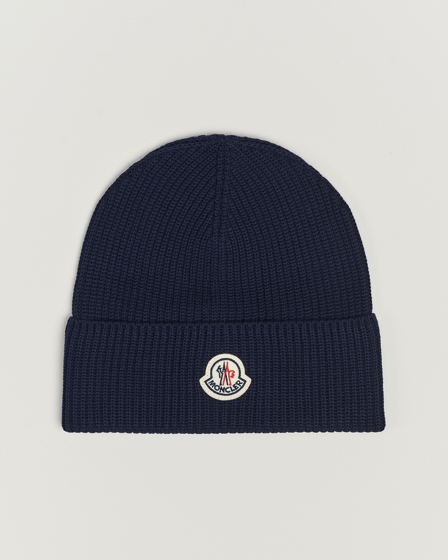Herren | Moncler Ribbed Wool Beanie Navy | Moncler | Ribbed Wool Beanie Navy
