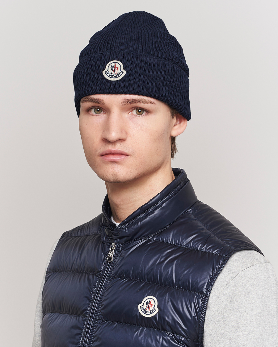 Herren | Moncler Ribbed Wool Beanie Navy | Moncler | Ribbed Wool Beanie Navy
