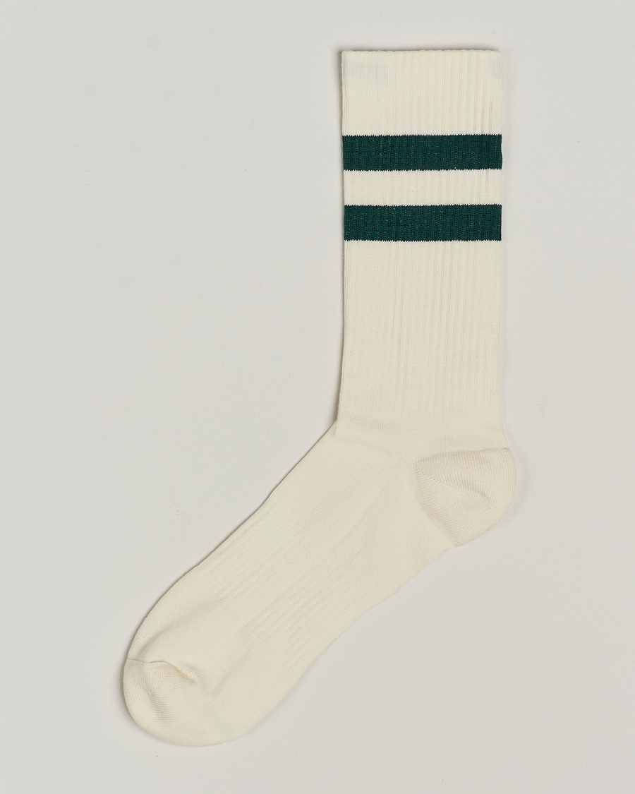 Herren | Unterwäsche | Sweyd | Two Stripe Cotton Socks White/Green