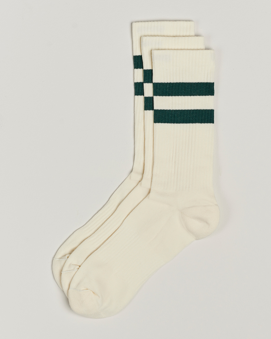 Herren | Unterwäsche | Sweyd | 3-Pack Two Stripe Cotton Socks White/Green