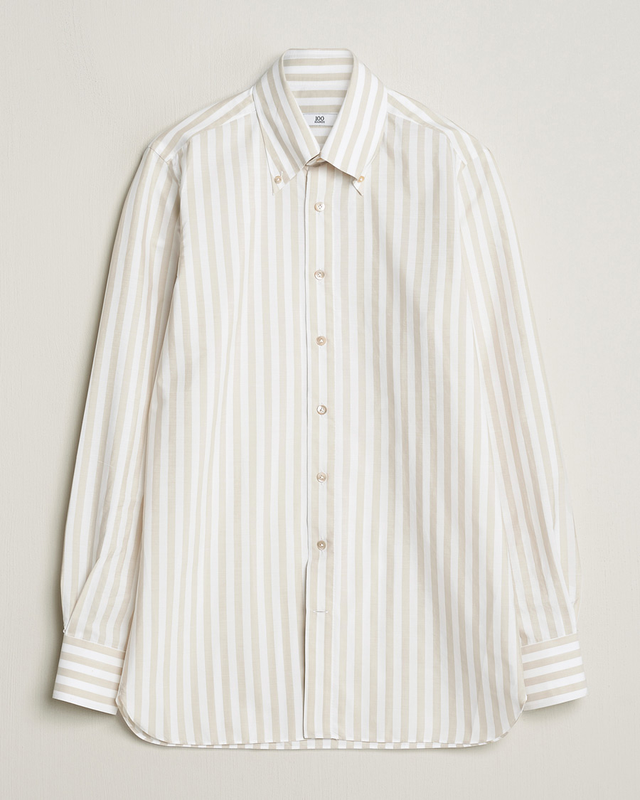 Herren |  | 100Hands | Striped Cotton Shirt Brown/White