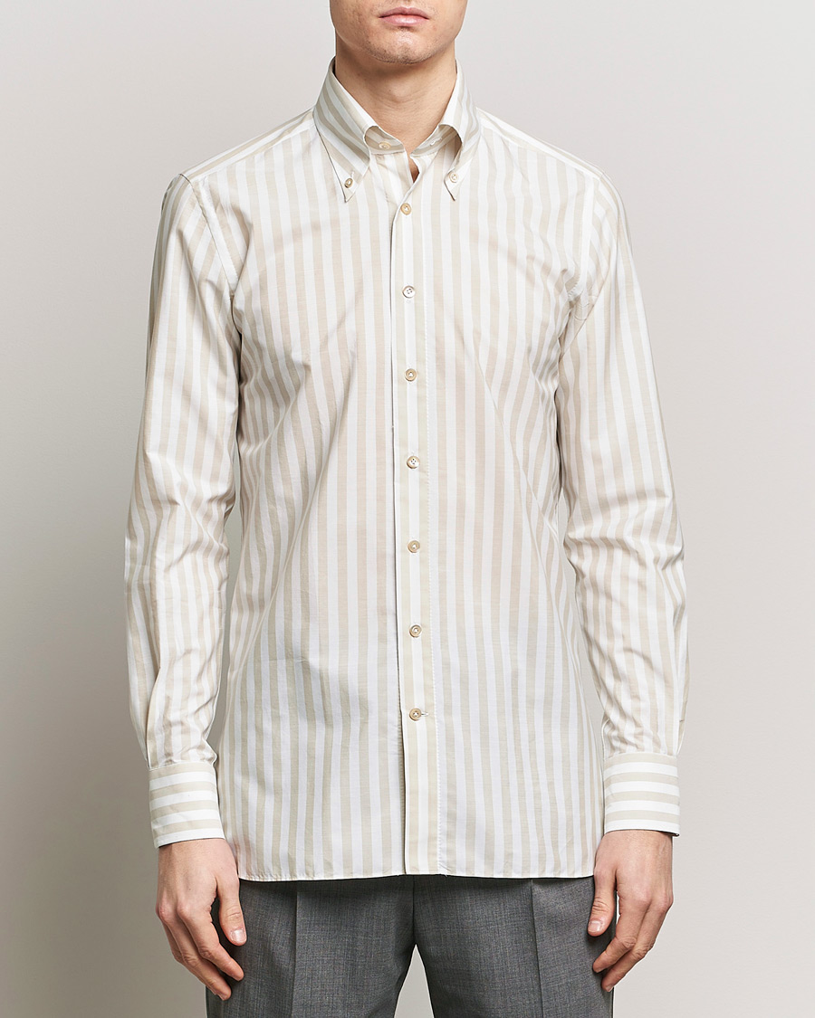 Herren |  | 100Hands | Striped Cotton Shirt Brown/White