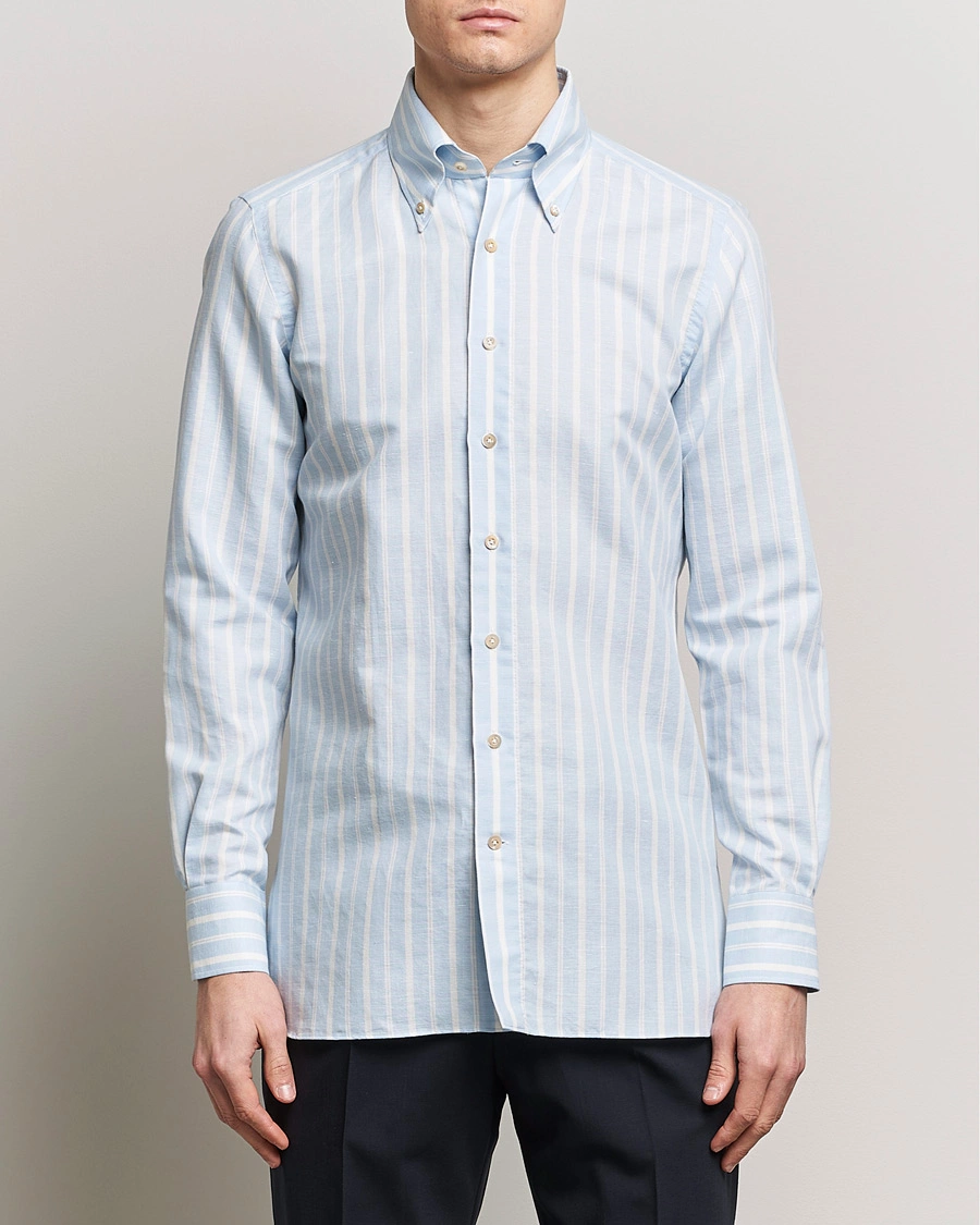 Herren | 100Hands | 100Hands | Cotton Striped Shirt Light Blue
