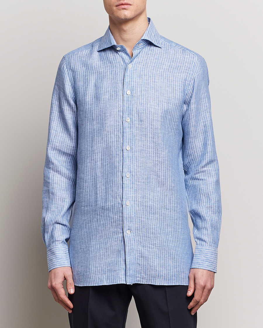 Herren | Smart Casual | 100Hands | Striped Linen Shirt Navy