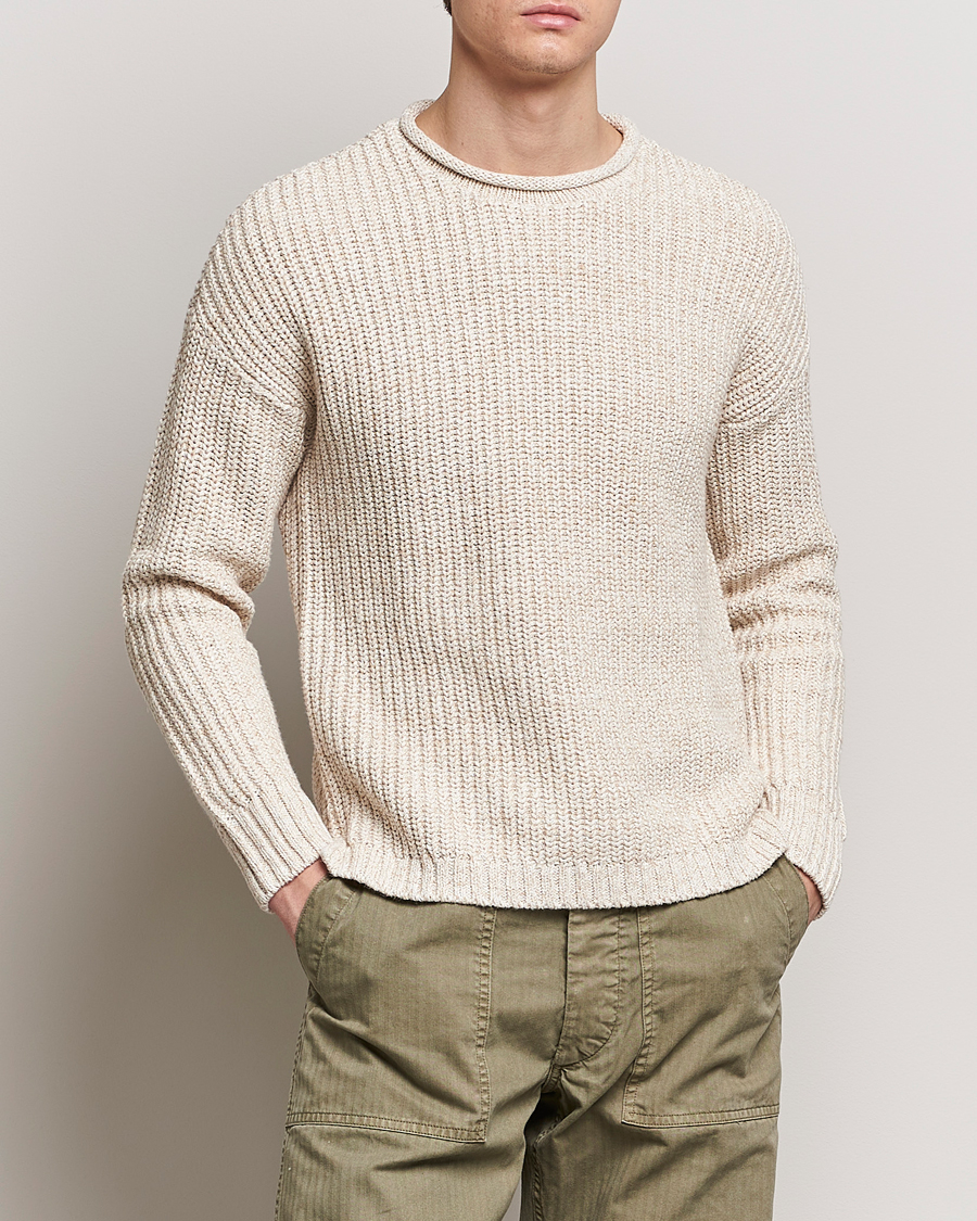 Herren | Strickpullover | RRL | Cotton/Linen Crew Neck Pullover Raw White