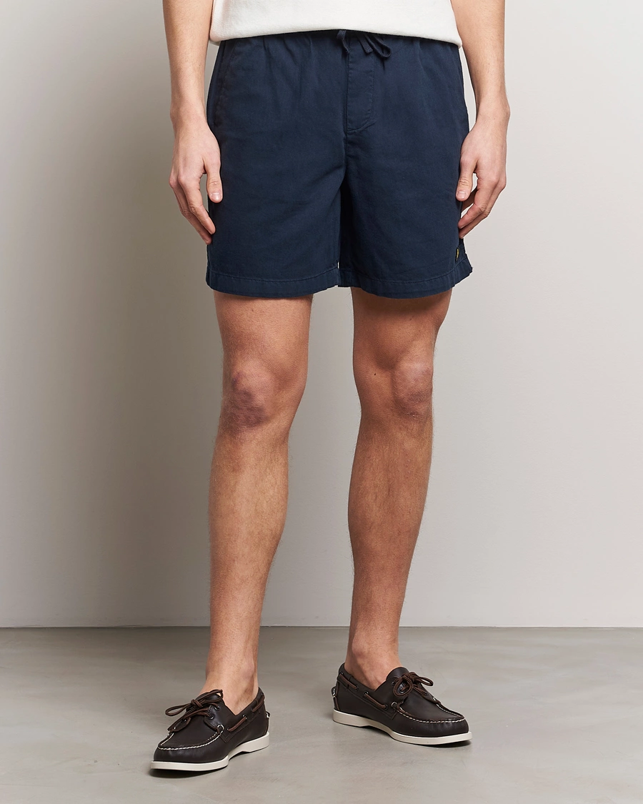 Men |  | Lyle & Scott | Linen Drawstring Shorts Dark Navy