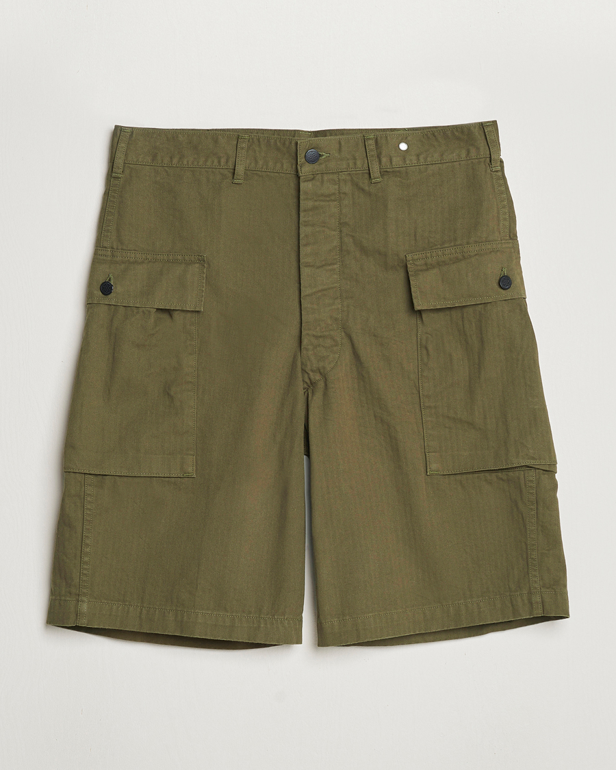 Herren | Shorts | orSlow | Herringbone Cotton Cargo Short Army Green