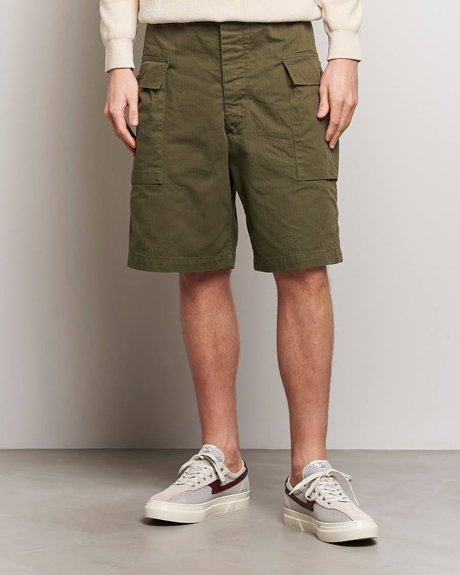 Herren | Kleidung | orSlow | Herringbone Cotton Cargo Short Army Green