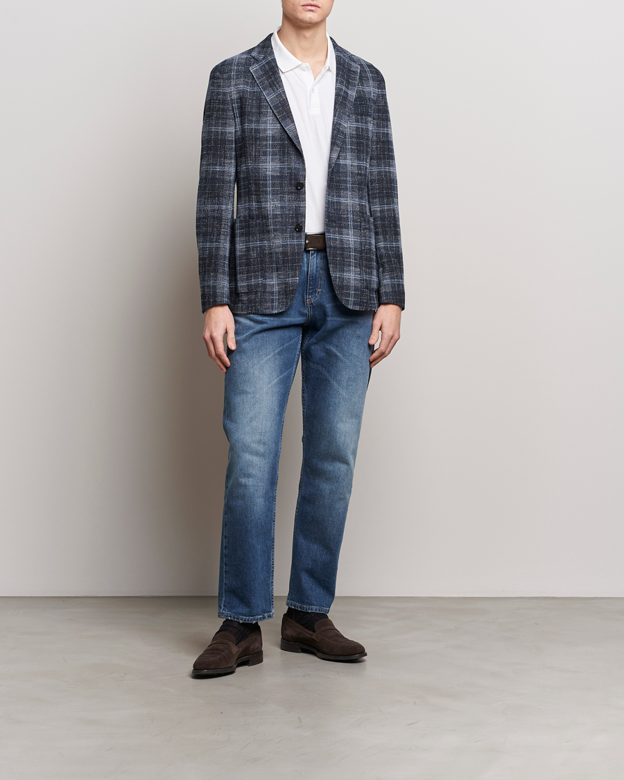 Herren | Sakkos | BOSS BLACK | Hanry Checked Jersey Blazer Dark Blue