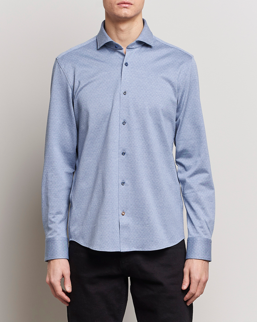 Herren | Polohemden | BOSS BLACK | Hal Cotton Jersey Shirt Open Blue