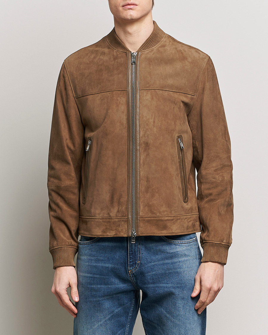 Herren | Frühlingsjacken | BOSS BLACK | Malbano Leather Jacket Open Brown