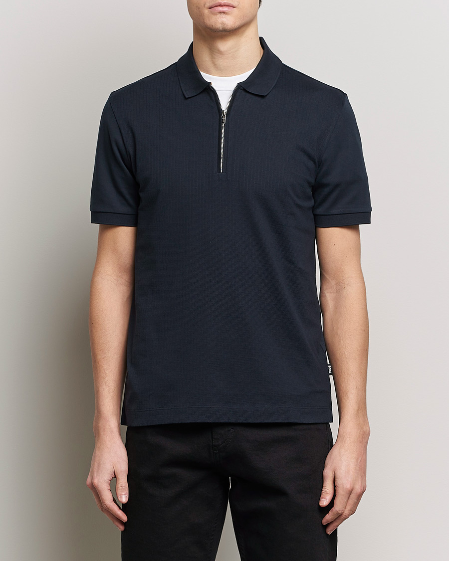 Herren | Poloshirt | BOSS BLACK | Polston Half-Zip Piké Dark Blue