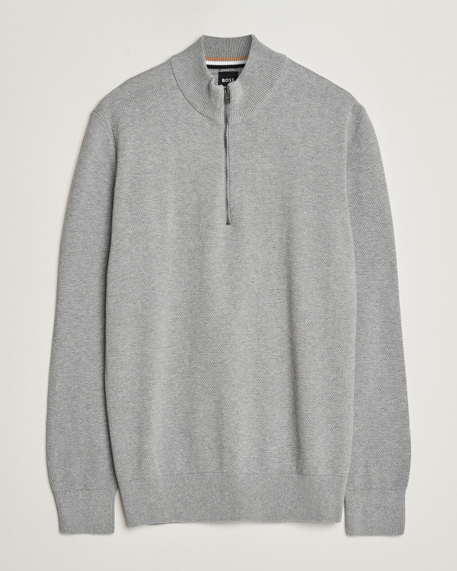 Herren | Pullover | BOSS BLACK | Ebrando Knitted Half-Zip Silver