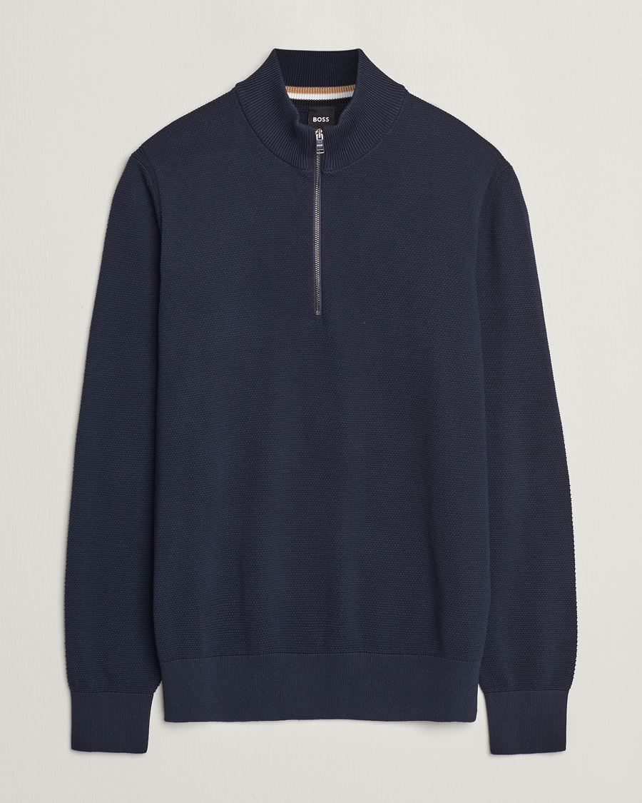 Herren | Pullover | BOSS BLACK | Ebrando Knitted Half Zip Dark Blue