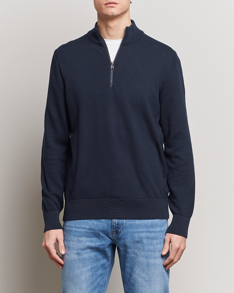 Herren | Pullover | BOSS BLACK | Ebrando Knitted Half-Zip Dark Blue