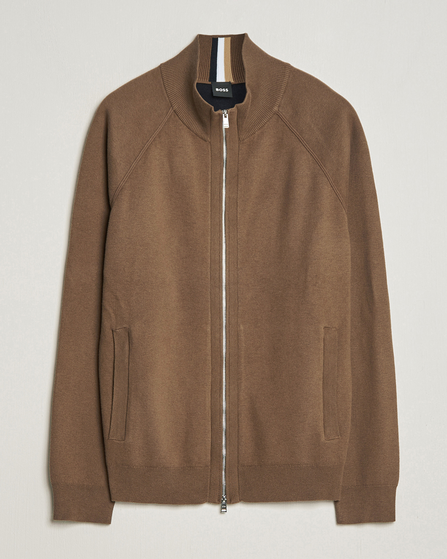 Herren | Pullover | BOSS BLACK | Perrone Knitted Full-Zip Open Brown