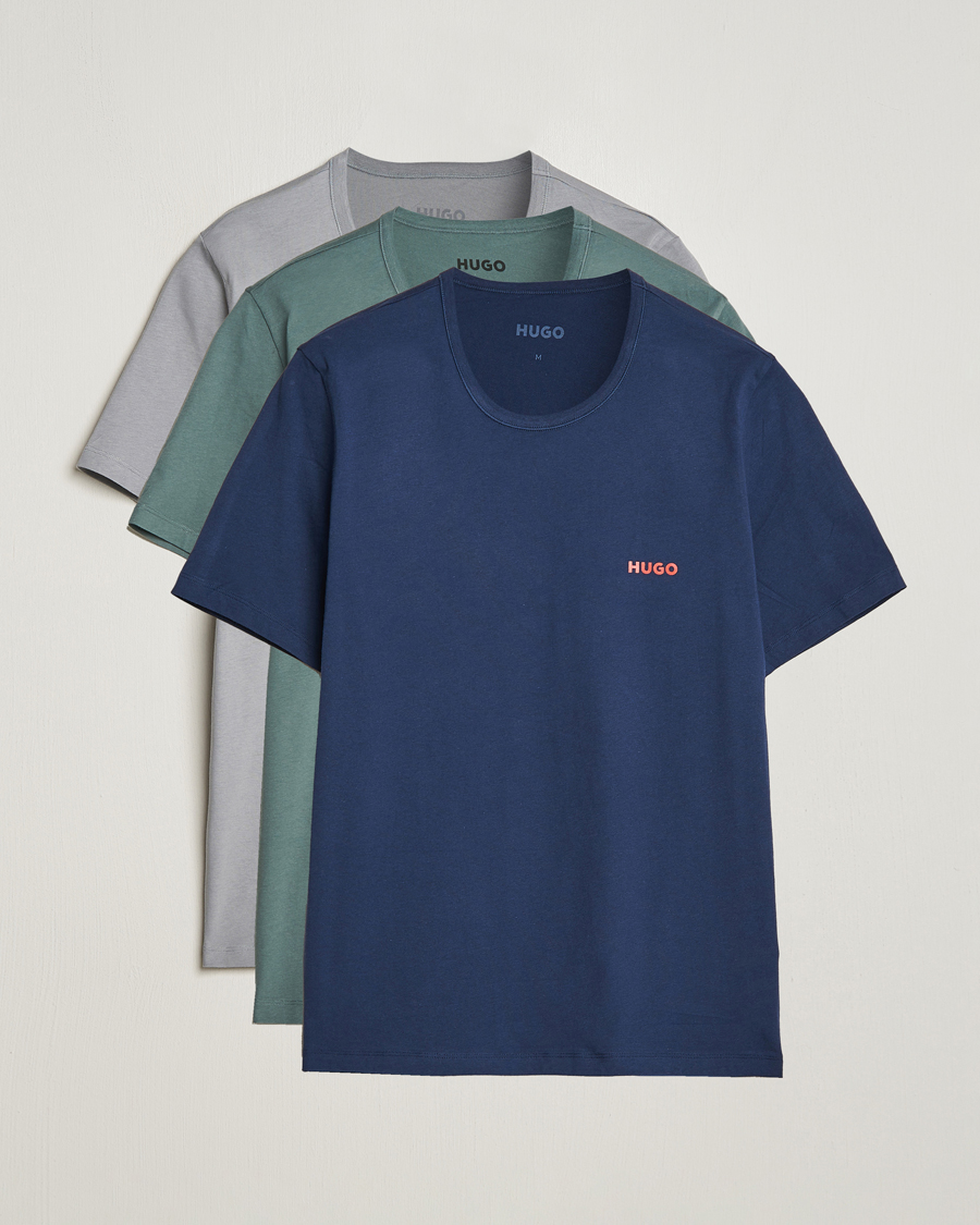 Herren | T-Shirts | HUGO | 3-Pack Logo Crew Neck T-Shirt Green/Navy/Grey