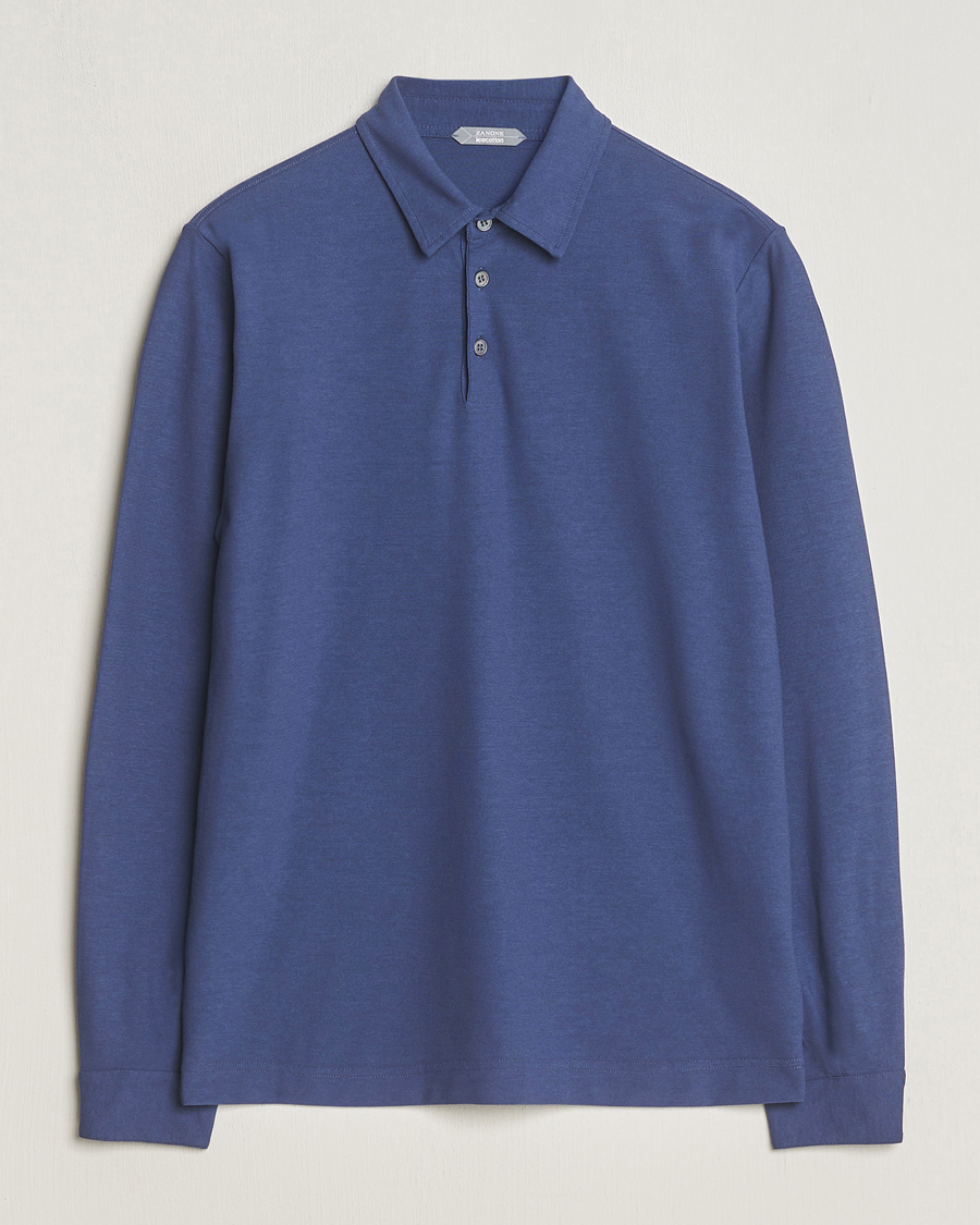 Herren | Pullover | Zanone | Ice Cotton Long Sleeve Polo Steel Blue